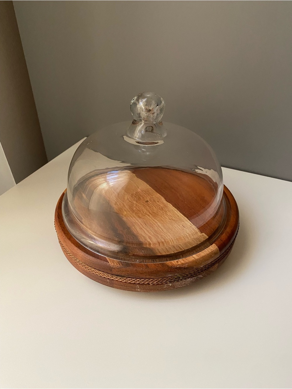 Anthropologie Glass Cloche With Acacia Wood Base cheese cloche serving with dome